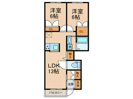 カトルセゾンA(2LDK/2階)の間取り写真