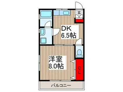 VILLA H0RAI B棟(1DK/2階)の間取り写真