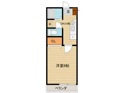 ピュアハイツ桜谷(1DK/2階)の間取り写真