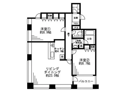 レジディアタワー麻布十番(2LDK/18階)の間取り写真