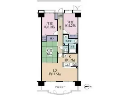 ロータリーマンション西大津II番館(3LDK/4階)の間取り写真