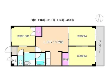 イプシロンC棟 418(3LDK/4階)の間取り写真