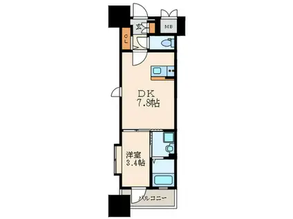 ギャラン竪町NEO(1DK/8階)の間取り写真