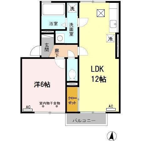 セジュール元宮(1LDK/1階)の間取り写真