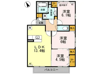 フォルビートA・B(3LDK/2階)の間取り写真
