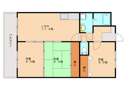 クレール・コモII(3LDK/2階)の間取り写真