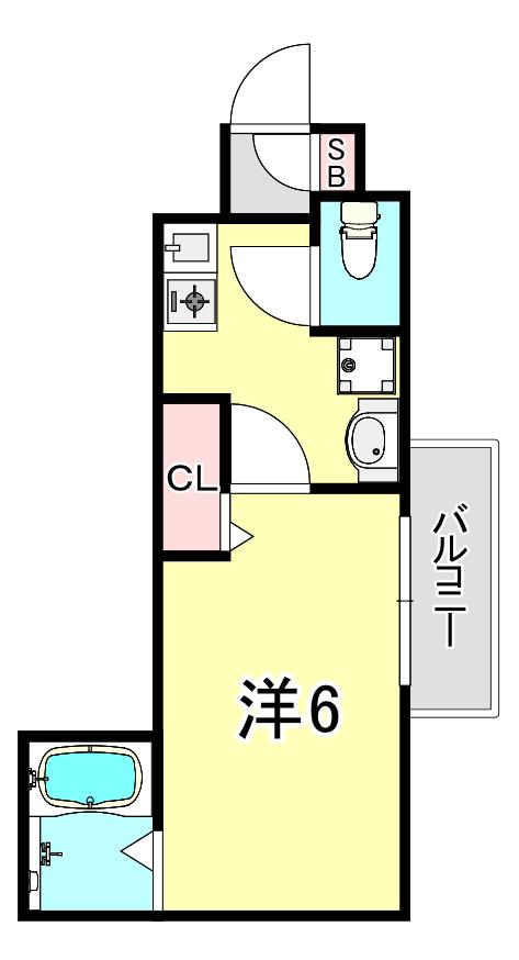 ラムール六甲山ノ手(1K/2階)の間取り写真