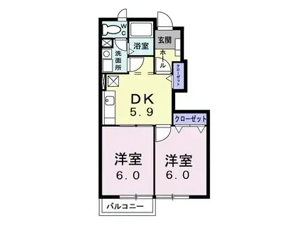 スイート・ヒルズ(2DK/1階)の間取り写真