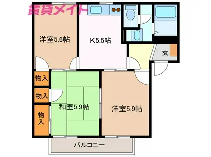 セントラル・ビラ・スズカ D(3K/1階)の間取り写真