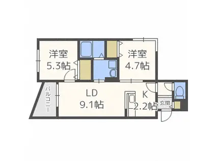 CASAFOREST西町 カーサフォレスト西町(2LDK/3階)の間取り写真