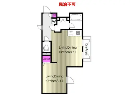 礼敷ゼロゼロ NETフリー  ALERO参宮橋 WGWB(ワンルーム/1階)の間取り写真