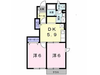 グランディール(2K/1階)の間取り写真