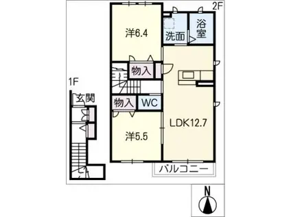 フォレナ富貴ノ台(2LDK/2階)の間取り写真