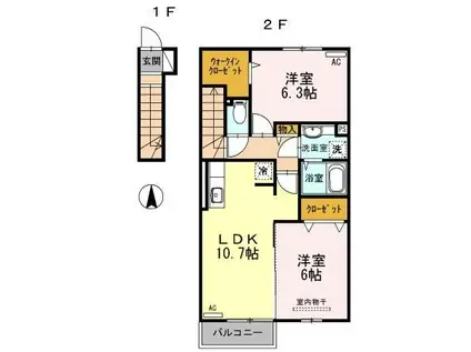 セジュールN(2LDK/2階)の間取り写真