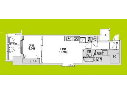 DRAW上本町(1LDK/9階)の間取り写真