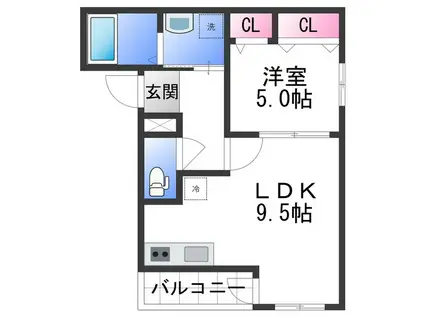 フジパレス中之島ウエスト(1LDK/1階)の間取り写真
