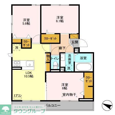 メルヴェイユおおたかの森II(3LDK/2階)の間取り写真