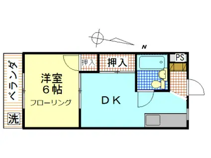 ジョイハウス(1DK/2階)の間取り写真