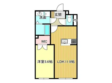 ヴィガラス平町(1LDK/4階)の間取り写真