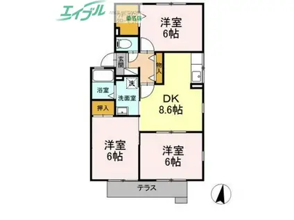 ハイムグランシャリオ内山 C棟(3DK/1階)の間取り写真