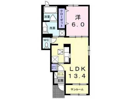 グリーンヒルIII(1LDK/1階)の間取り写真