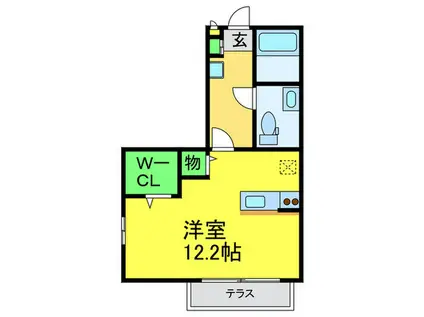 ハイツウグイスB棟(ワンルーム/1階)の間取り写真