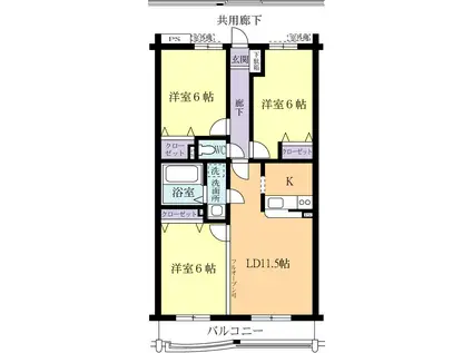 SAKURAマンション(3LDK/1階)の間取り写真