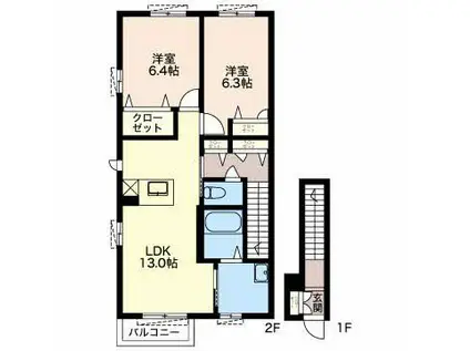 ナノハナテラス(2LDK/2階)の間取り写真