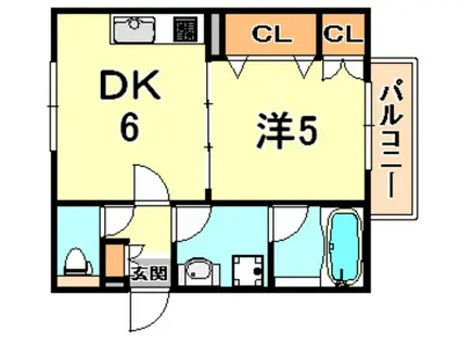 サウスフィールド(1DK/2階)の間取り写真