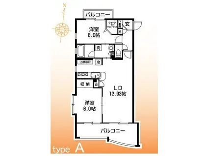 グリュック大野浦(2LDK/3階)の間取り写真