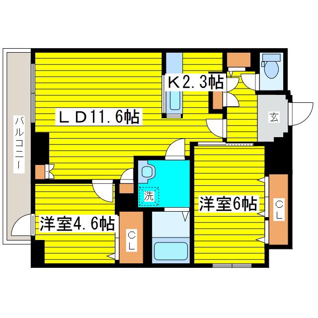 ヴィラ・コンフォート(2LDK/6階)の間取り写真