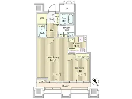 MOMENTO SHIODOME(1LDK/16階)の間取り写真