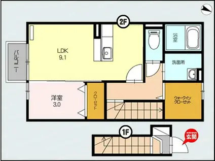 マシェリ ハウス(1SLDK/2階)の間取り写真
