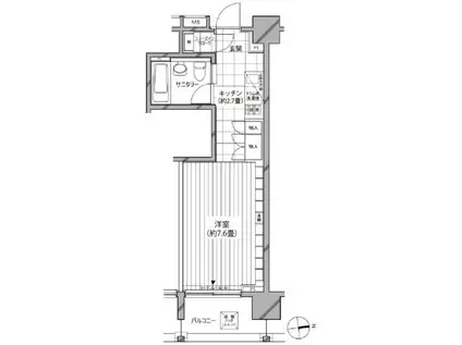 カスタリア麻布十番七面坂(ワンルーム/7階)の間取り写真