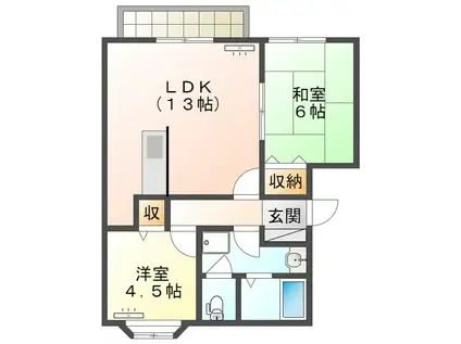 ライジングサンII(2LDK/1階)の間取り写真