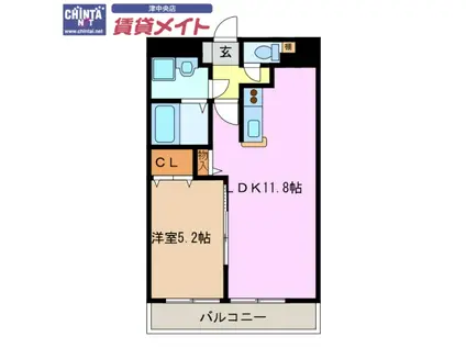 ライフコート丸之内(1LDK/9階)の間取り写真