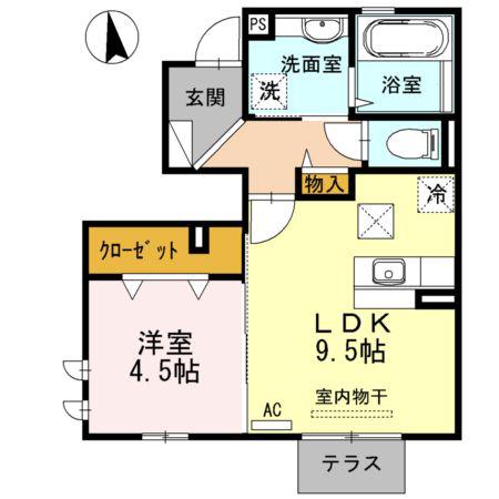 ラ・メール(1LDK/1階)の間取り写真