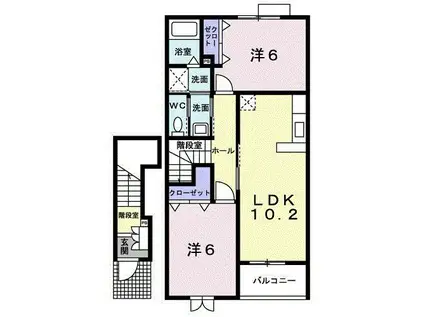 カーサ・デル・ソルB(2LDK/2階)の間取り写真