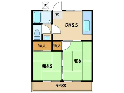 コーポ谷上(2K/1階)の間取り写真