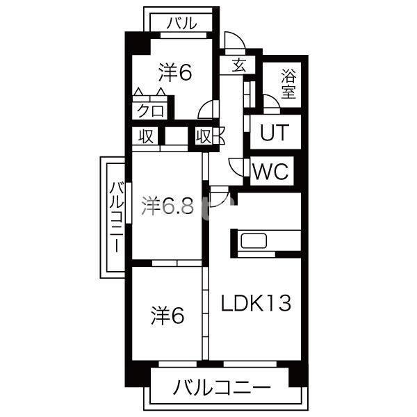ルーヴェン ブルン(3LDK/7階)の間取り写真