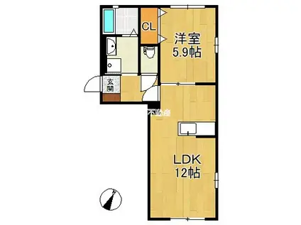 メゾンルートアイ(1LDK/1階)の間取り写真