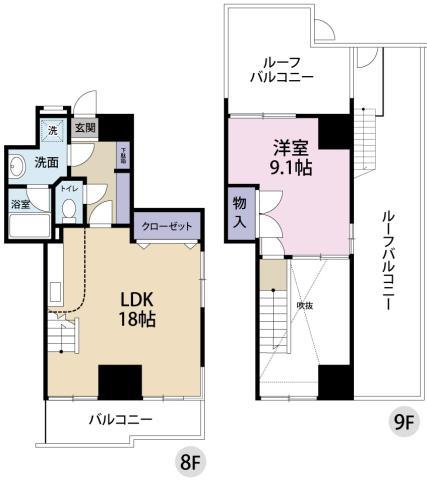 セルリアン・リヴ(1LDK/8階)の間取り写真