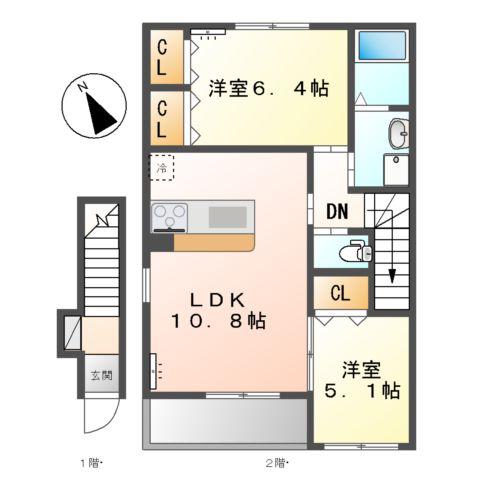 リバティA(2LDK/2階)の間取り写真