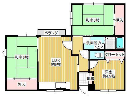 旭ヶ丘コーポ(3DK/1階)の間取り写真