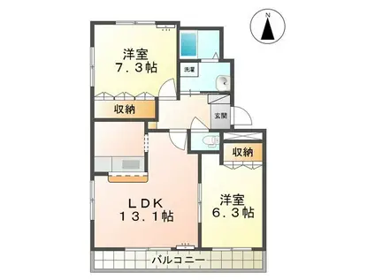 パルティール成沢(2LDK/2階)の間取り写真