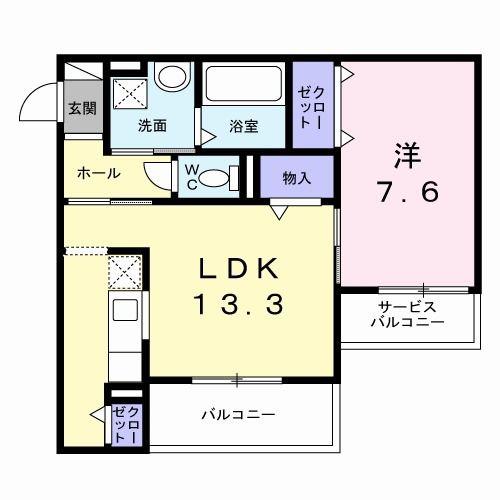 アロ・ラウレア K(1LDK/2階)の間取り写真
