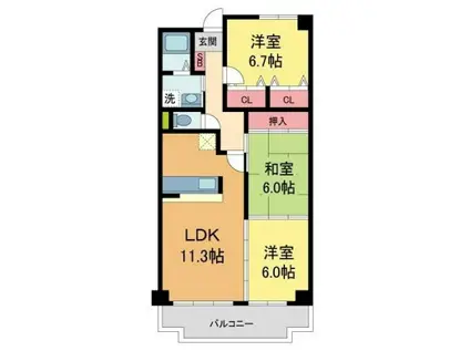 ビューメゾン津高(3LDK/4階)の間取り写真