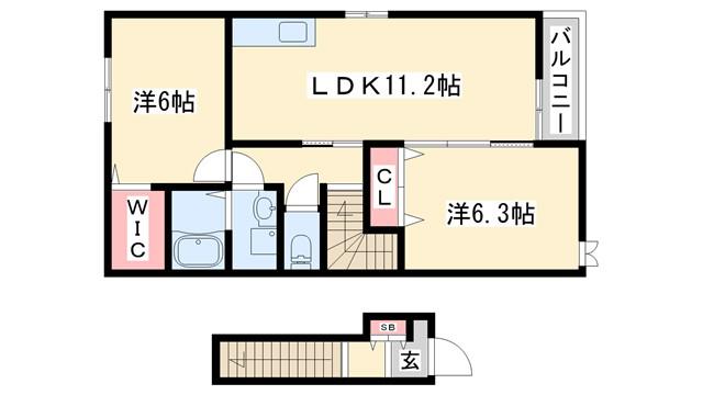 モスフロックス(2LDK/1階)の間取り写真