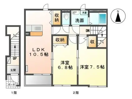 カームハウス(2LDK/2階)の間取り写真