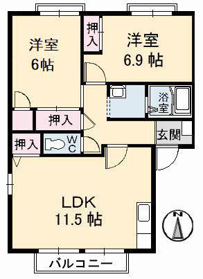 ベルメゾン A棟(2LDK/2階)の間取り写真